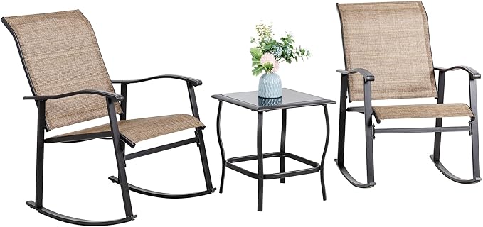 3-Piece Outdoor Rocking Bistro Set with Glass Table