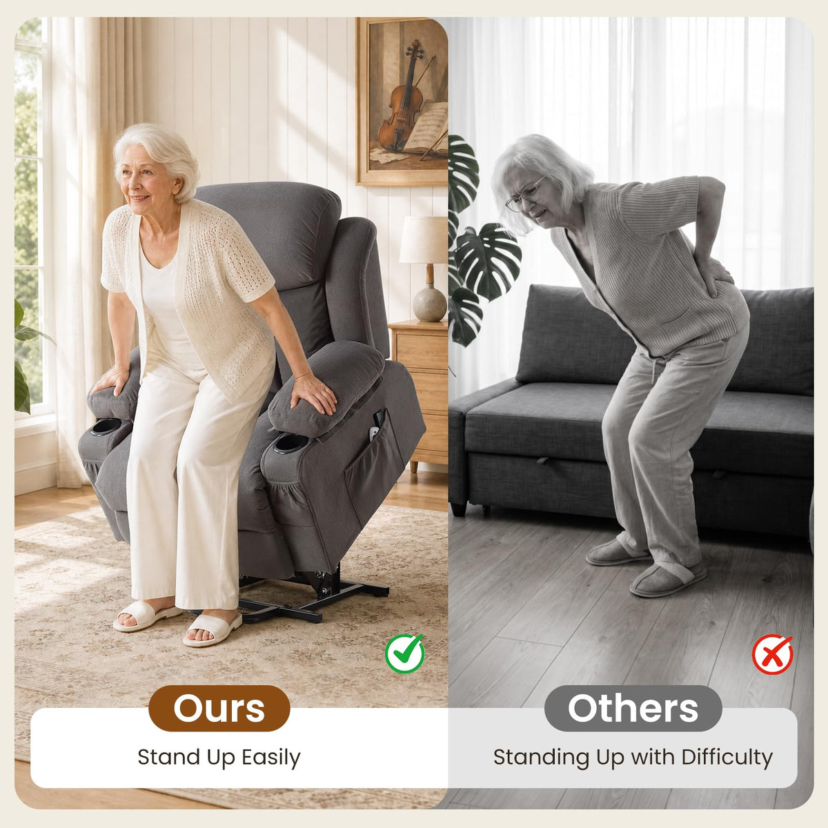 Gray Power Lift Recliner with Massage and Heat