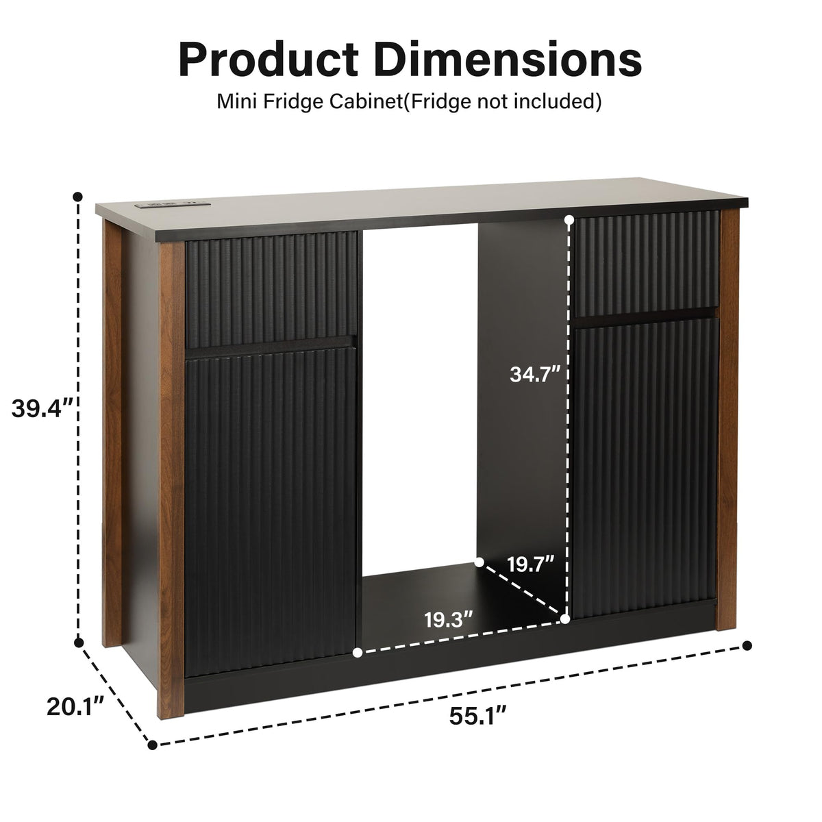 55.1" Coffee Bar Cabinet with Mini Fridge Space, Power Outlet, Black