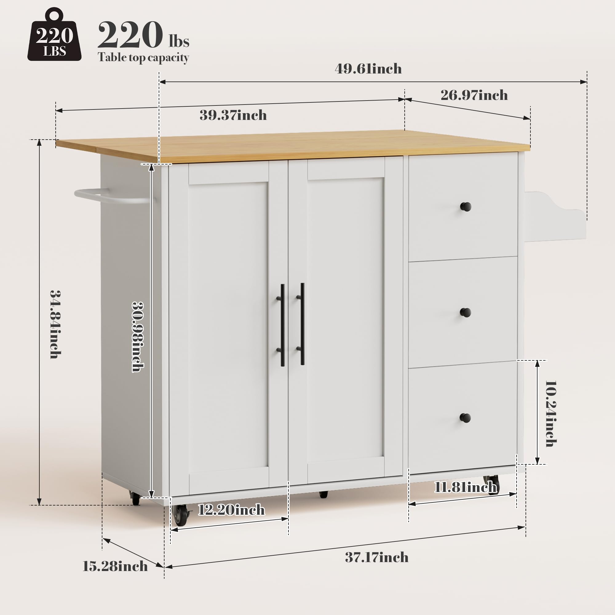 Kitchen Island Cart with Drop Leaf & Storage