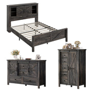 AMERLIFE 3-Piece Black Farmhouse Bedroom Set with Full Bed & 2 Dressers