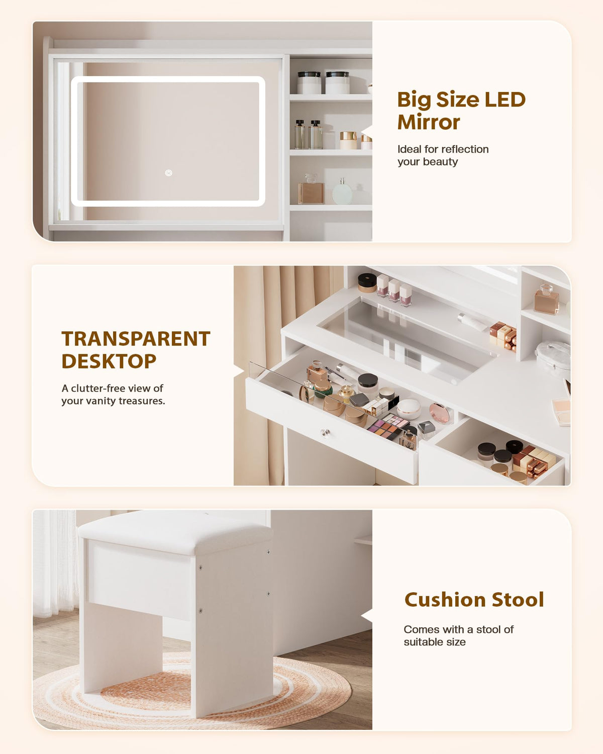 Glass-Top LED Makeup Vanity