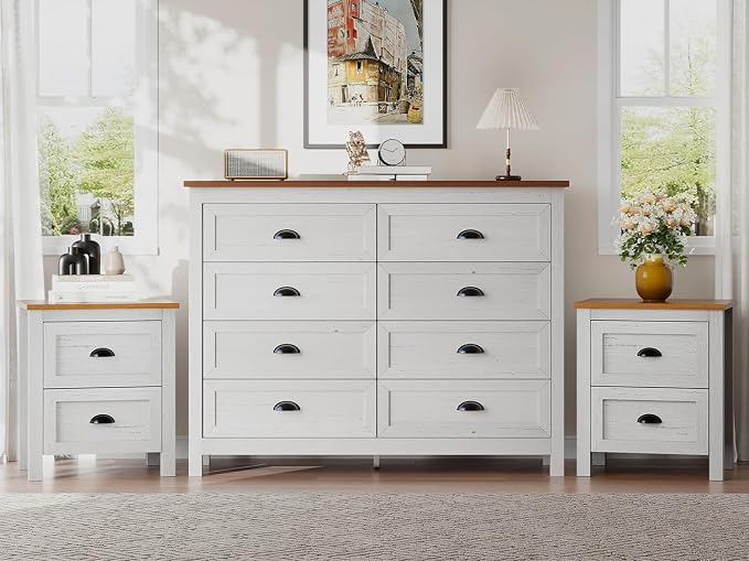 Antique White Dresser & Nightstand Set