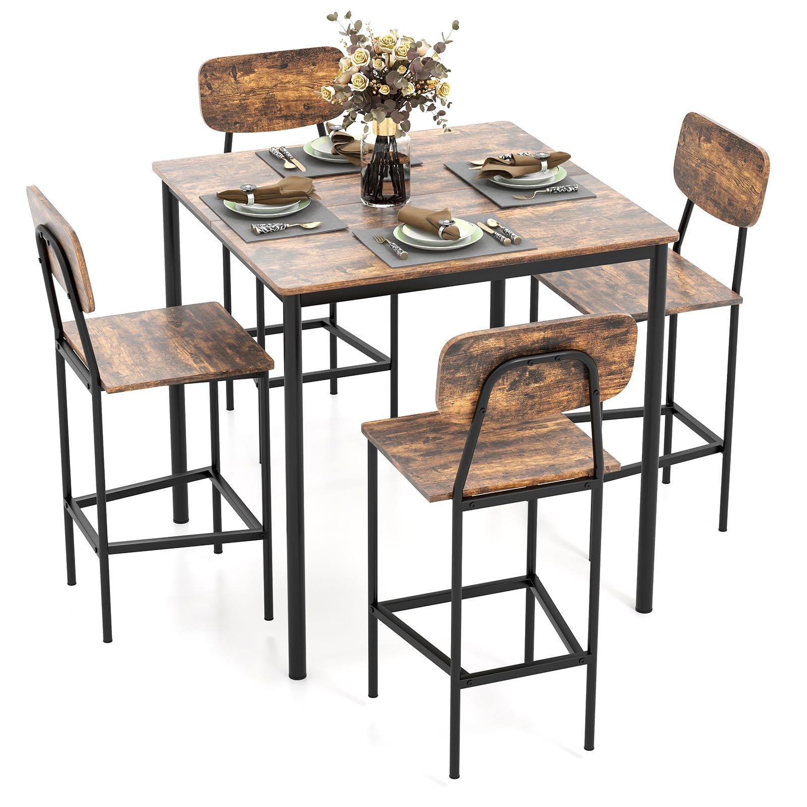 Counter Height Dining Table Set with 4 Stools