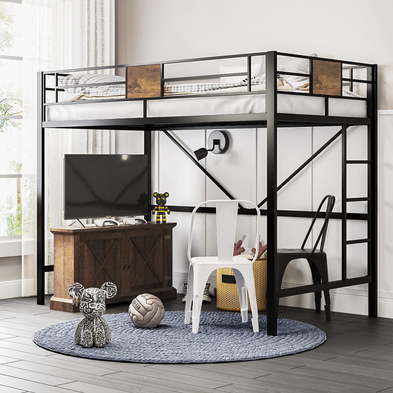 Twin Loft Bed with Ladder & Guardrail