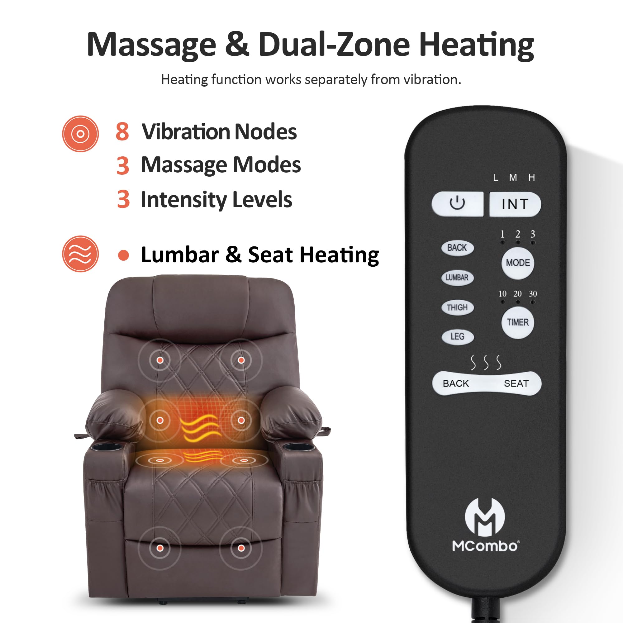 Power Lift Recliner Chair with Massage & Dual Heating