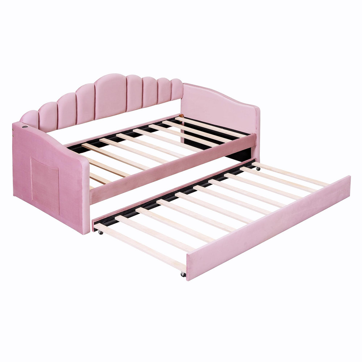 Merax Twin Daybed with Trundle, Upholstered Velvet Sofa Bed with Storage