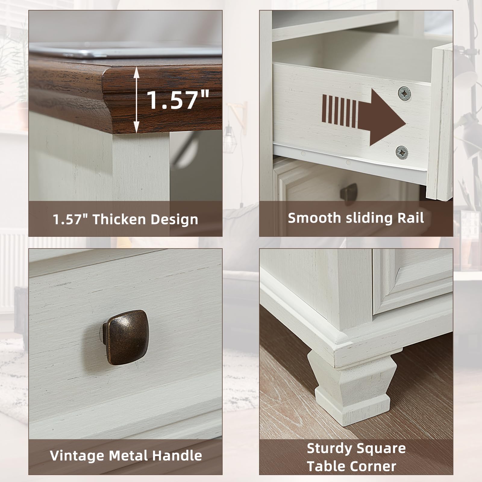 Farmhouse Coffee Table Set of 3 with Drawers