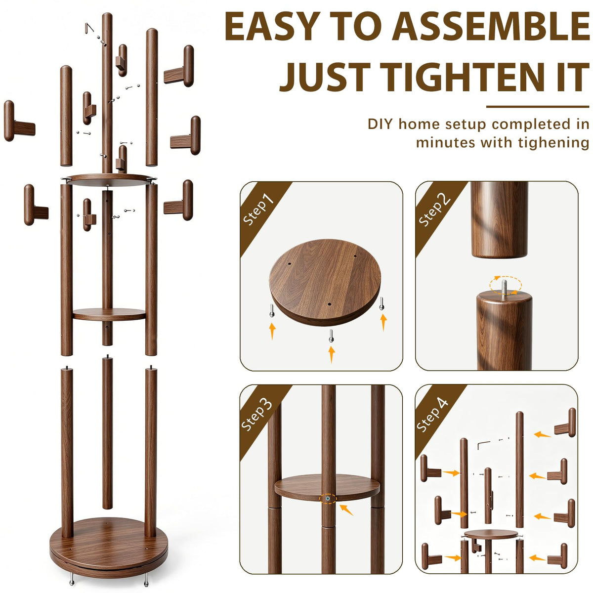 Rotating Wood Coat Rack
