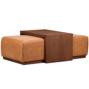 Tan Leather Ottoman with Walnut Table