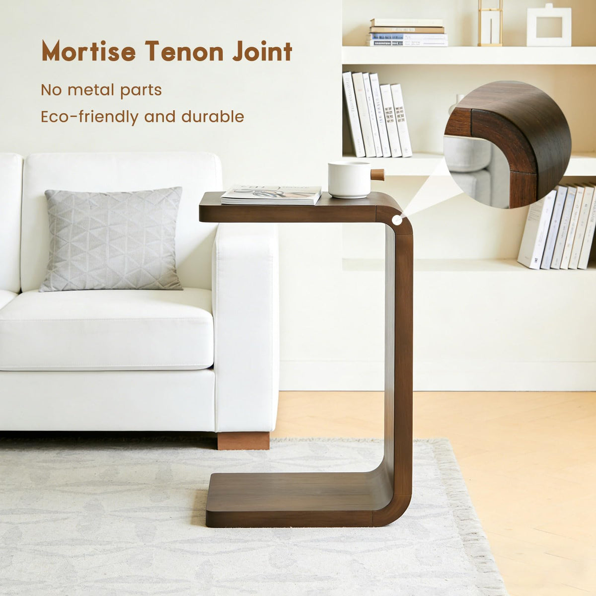 Walnut C-Shaped End Table