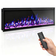 Eshoma 60" Recessed and Wall Mounted Electric Fireplace, Fireplace Heater Recessed and Wall Mounted with Heater, Adjustable 12 Flame Colors and 5 Brightness, Timer, Touch Screen,750/1500w