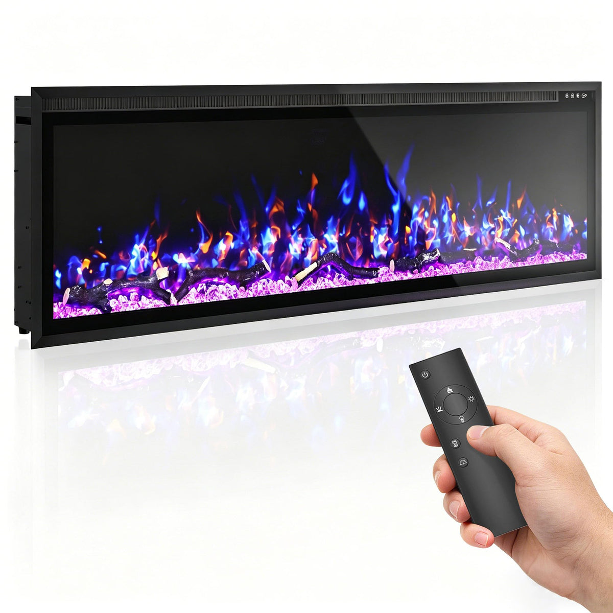 Eshoma 60" Recessed and Wall Mounted Electric Fireplace, Fireplace Heater Recessed and Wall Mounted with Heater, Adjustable 12 Flame Colors and 5 Brightness, Timer, Touch Screen,750/1500w