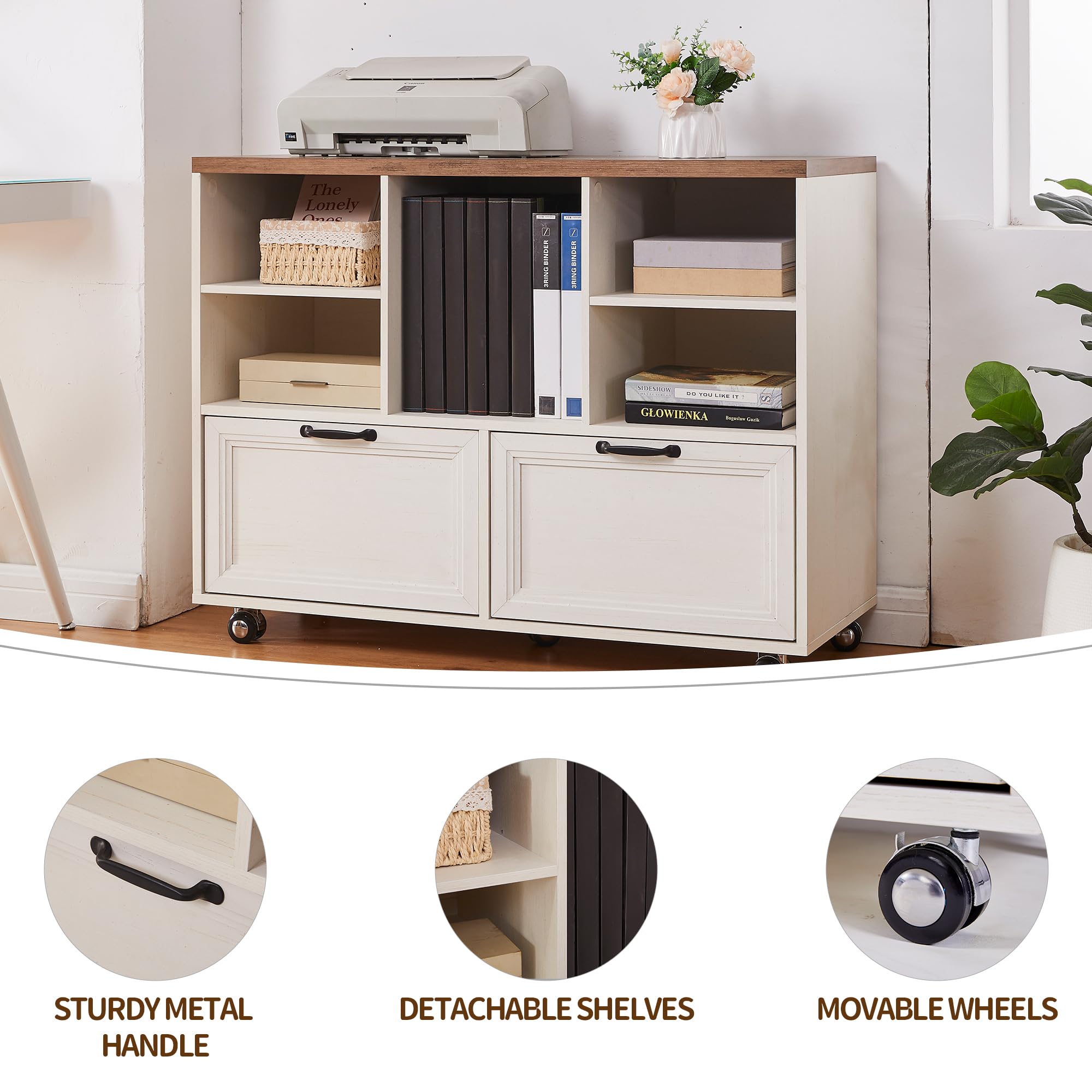 60"L-Shaped Executive Desk with 40"Adjustable File Cabinet,Farmhouse Home Office Desk with Charging Station,Office Desk with Storage Drawers,Wood Computer Desk Set for Office Work,Home Study