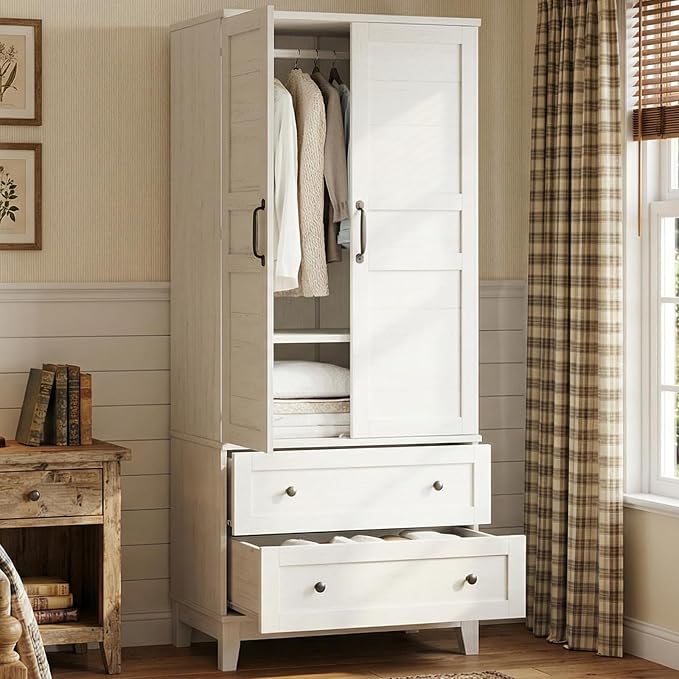 Walnut Wardrobe Armoire with Drawers