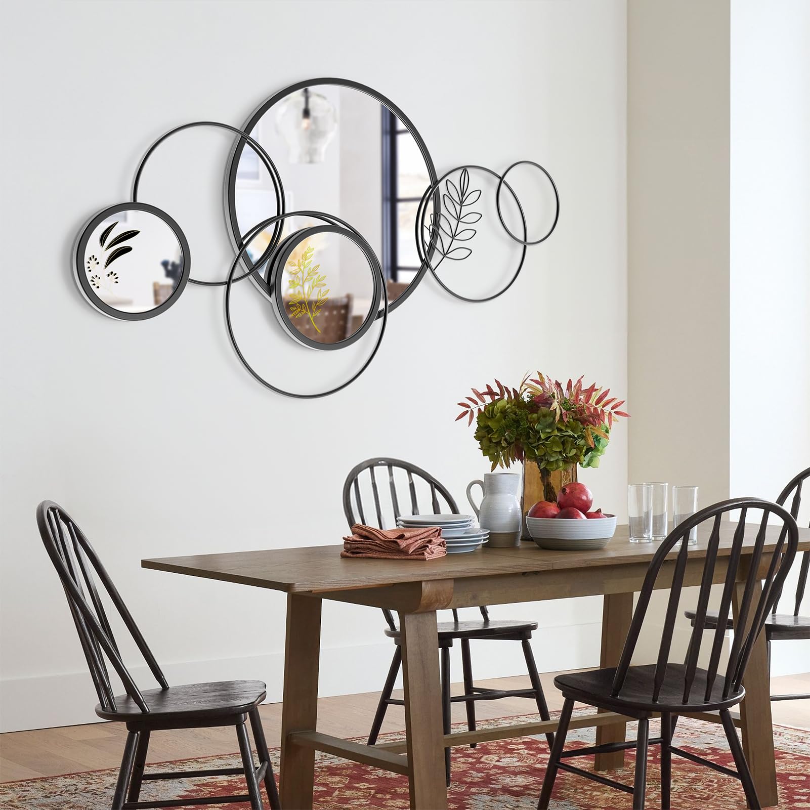 Round Black Metal Wall Mirror 45"x25.5"