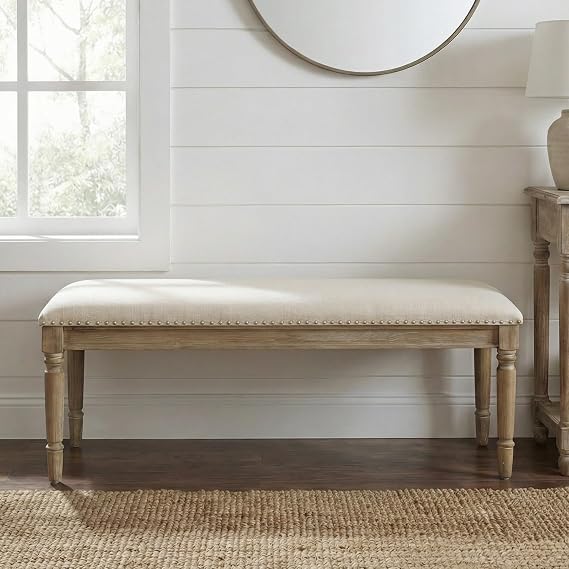 Upholstered Entryway & Dining Bench with Wood Legs