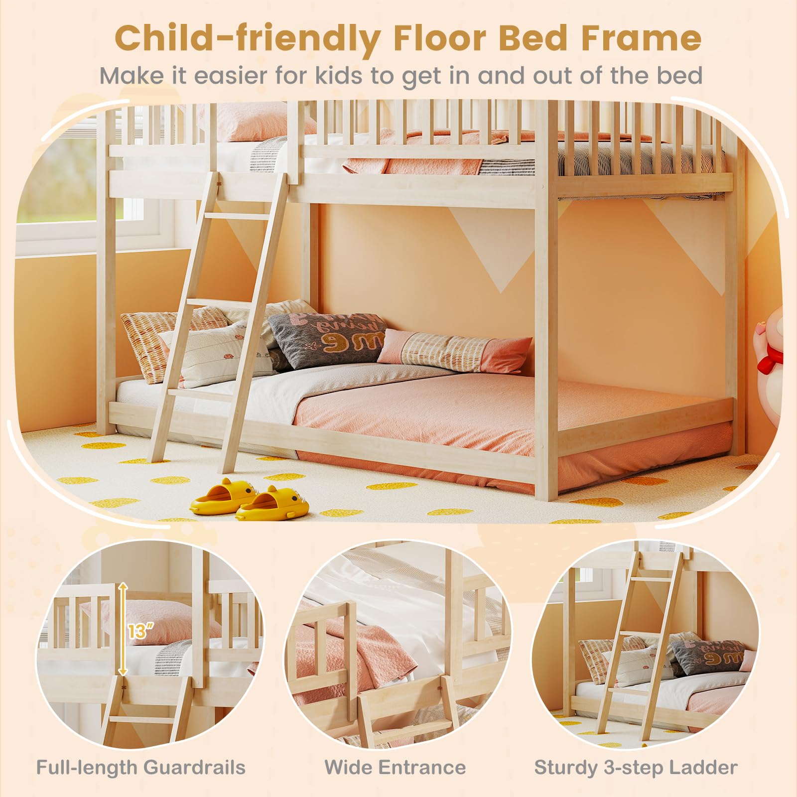 Twin Over Twin House Bunk Bed with Roof & Guardrails