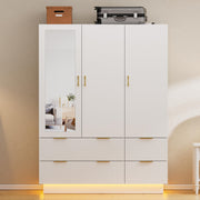 3-Door Wardrobe Closet with Mirror & LED Lights