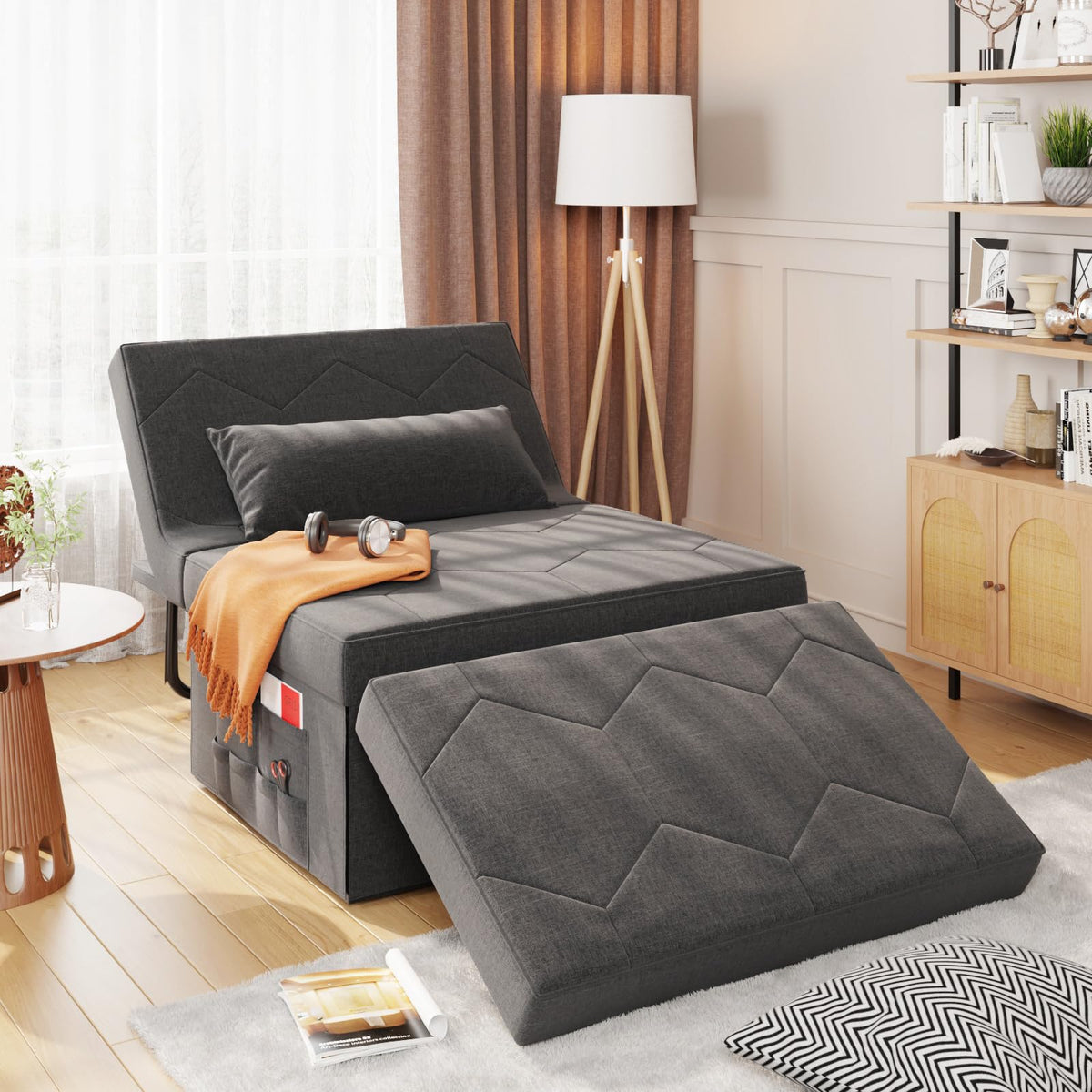 FiveWillowise Sofa Bed, 4 in 1 Multi-Function Fold Ottoman Couch Bed, Dgrey