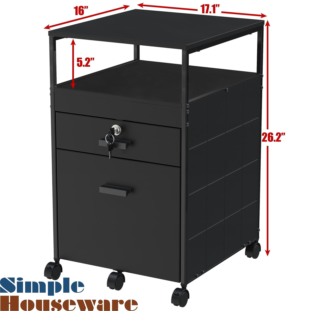 SHW Box File Rolling Mobile Cabinet with Lockable Drawer, Black