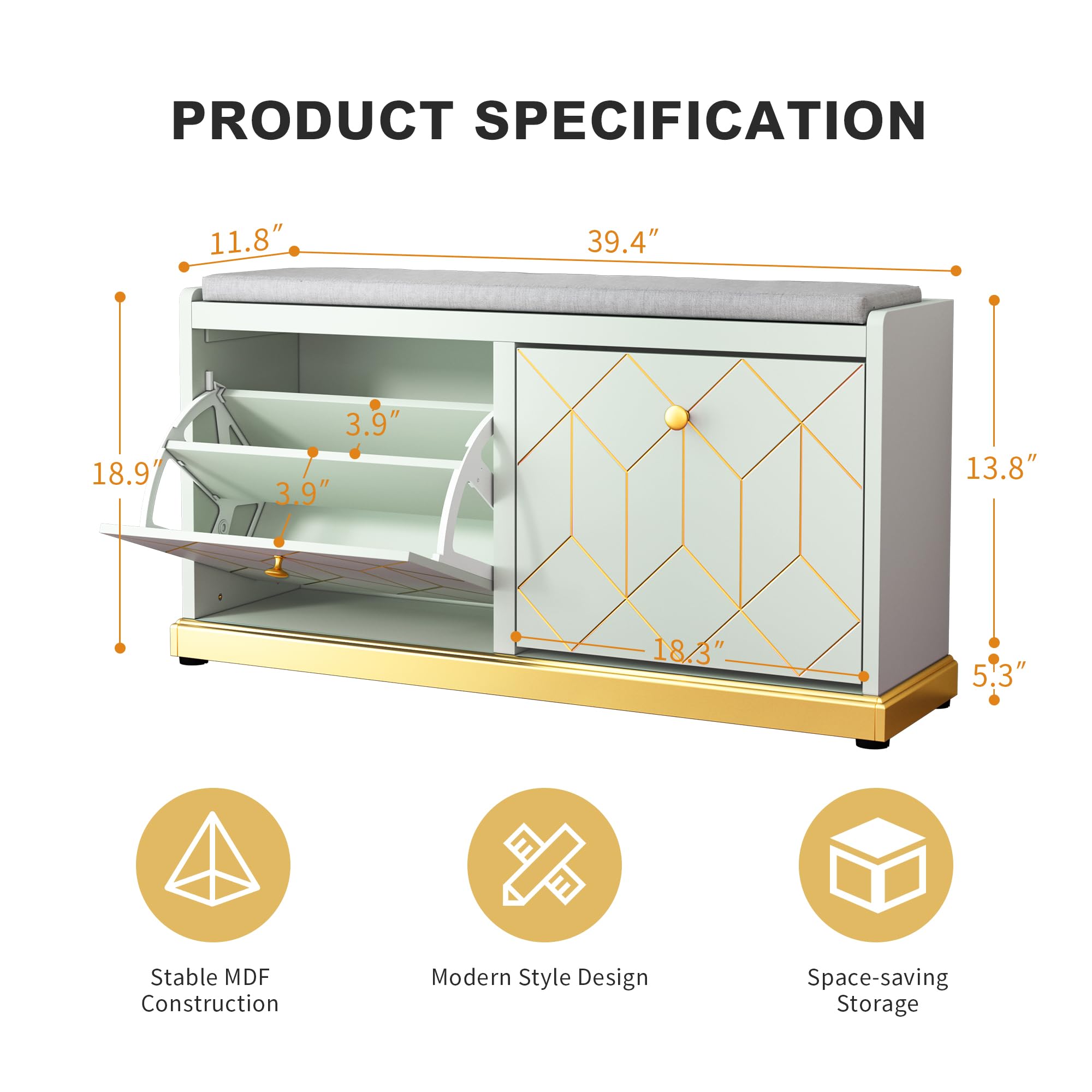 Entryway Shoe Bench with Storage & Padded Cushion