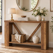 HOMBAZAAR Entryway Table,2-Tier Console Table for Entryway,Brown,47"