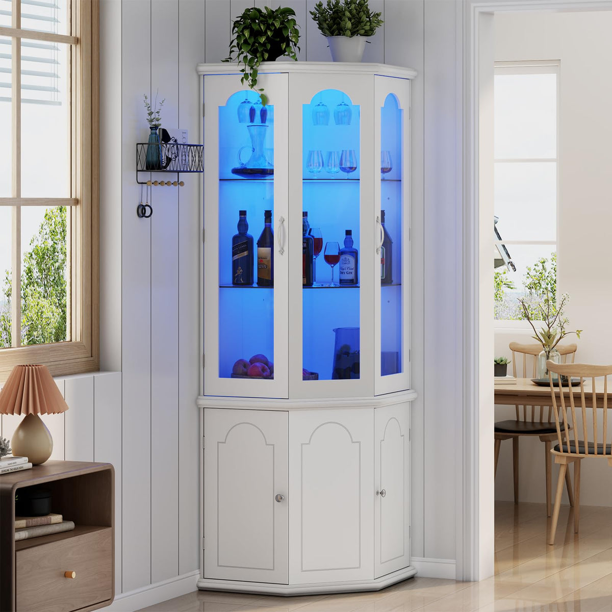 LED Corner Bar Cabinet with Adjustable Shelves