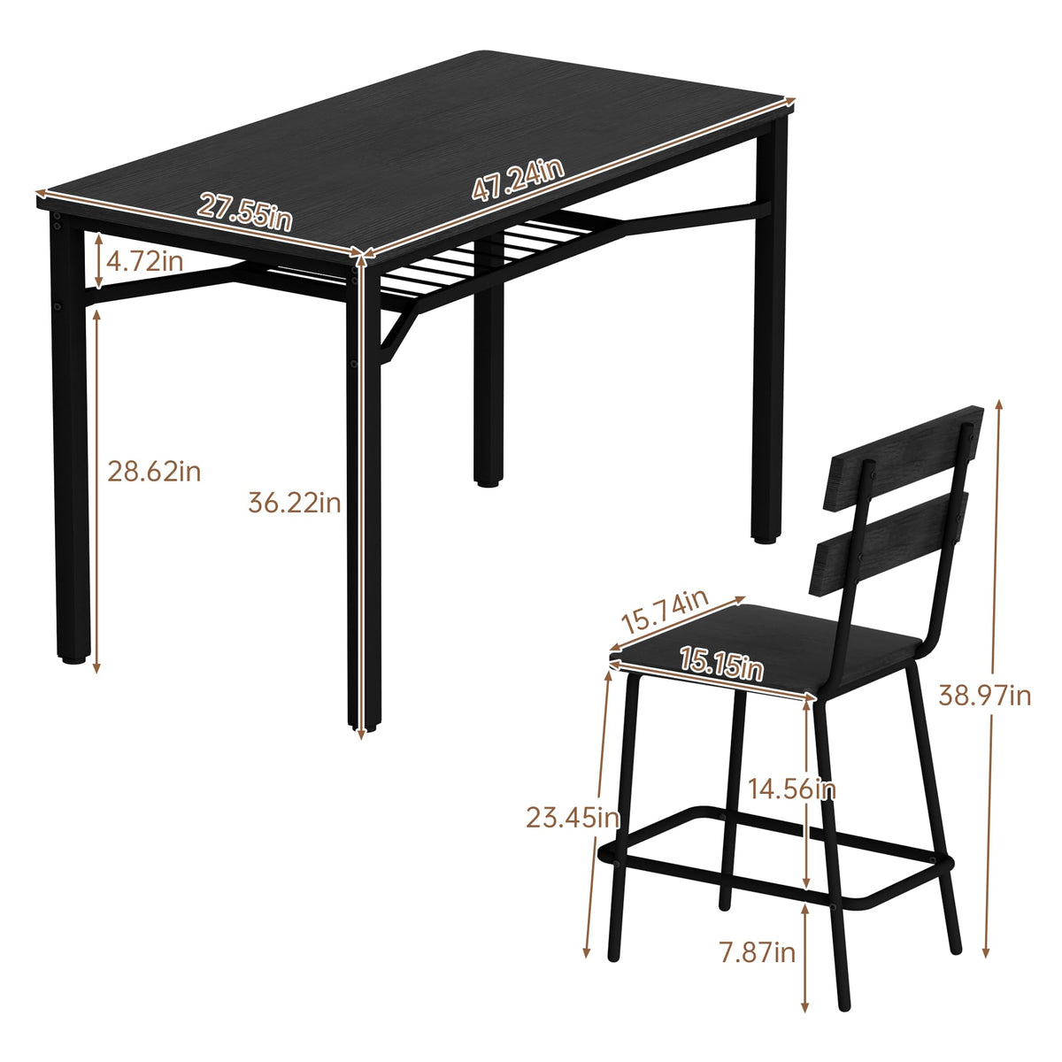 Hooseng 5-Piece Dining Table Set for 4, Counter Height Kitchen Table Chairs Set with Storage, Modern Small Dining Room Set, Space-Saving Dinette Set for Pub, Breakfast Nook, Apartment