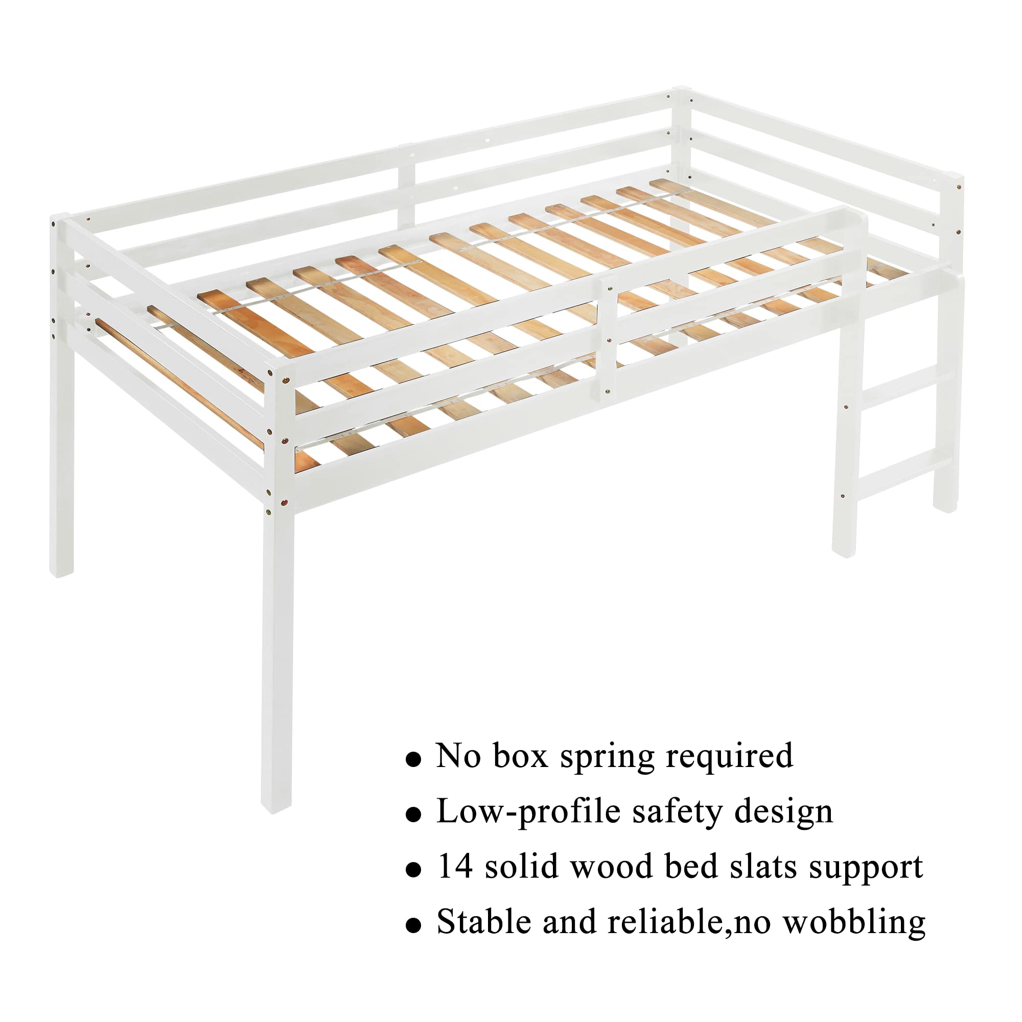 Twin Kids Loft Bed with Ladder & Guard Rails