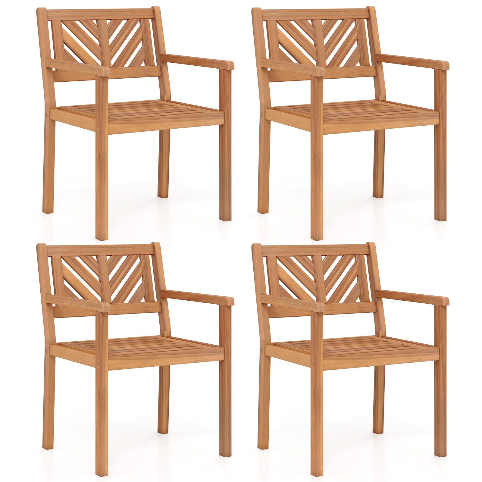 Tangkula Acacia Wood Patio Dining Chairs Set of 4, Outdoor Dining Chairs with 400 lbs Capacity, Teak Finish, Heavy-Duty Wooden Armchairs for Porch, Deck, Backyard & Balcony