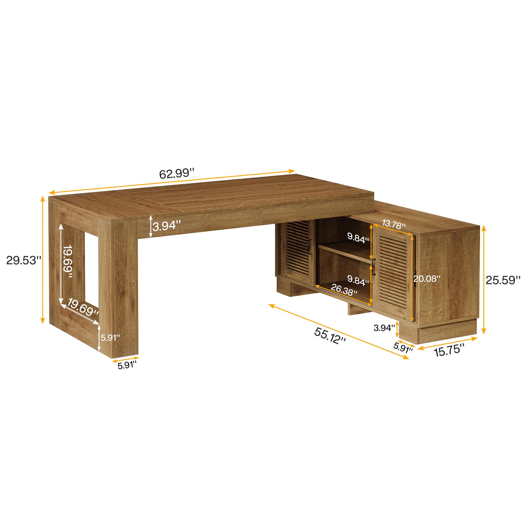 L-Shaped Executive Desk with Storage Cabinets & 2-Tier Shelf