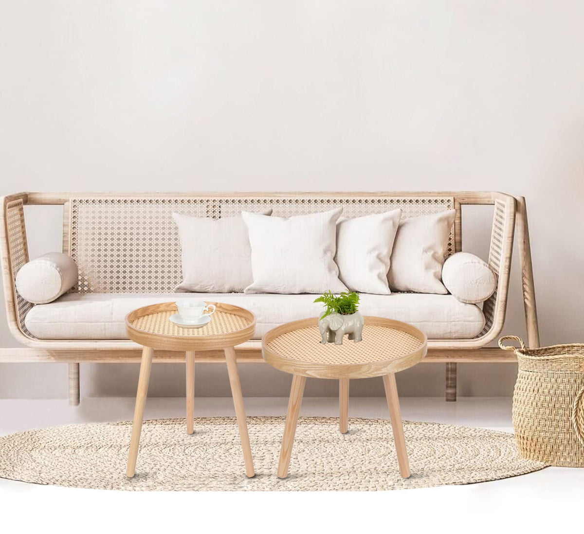 Round Rattan Coffee Table Set