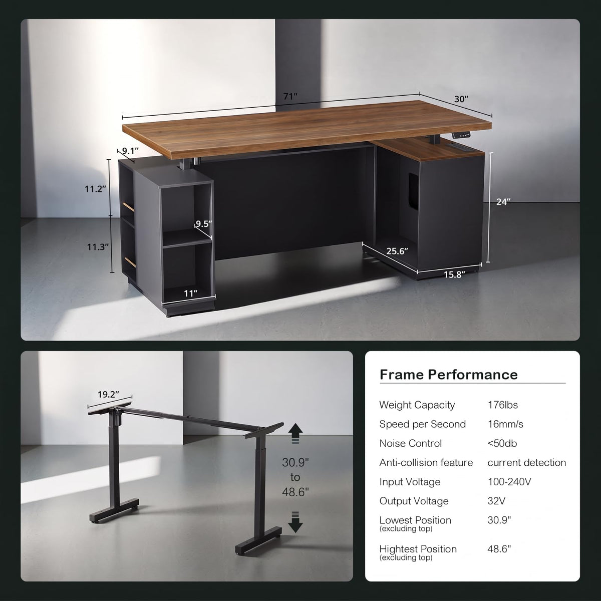 ModernMate 71" Executive Standing Desk with Privacy Panel, Black Walnut