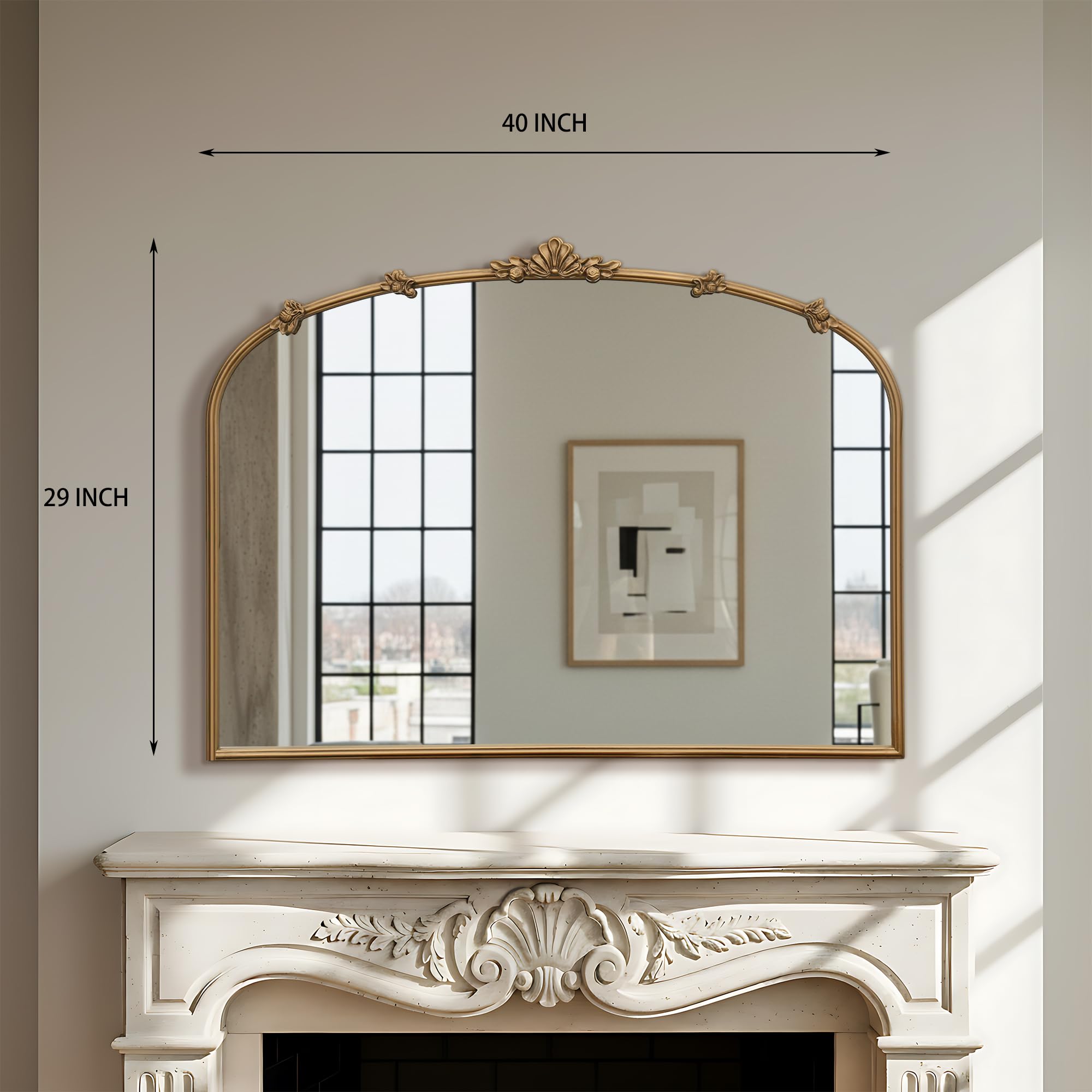 Baroque Arched Wall Mirror – Gold Metal Frame