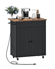 Kitchen Island Cart with Drop Leaf, Power Strip, Cabinet & Drawer
