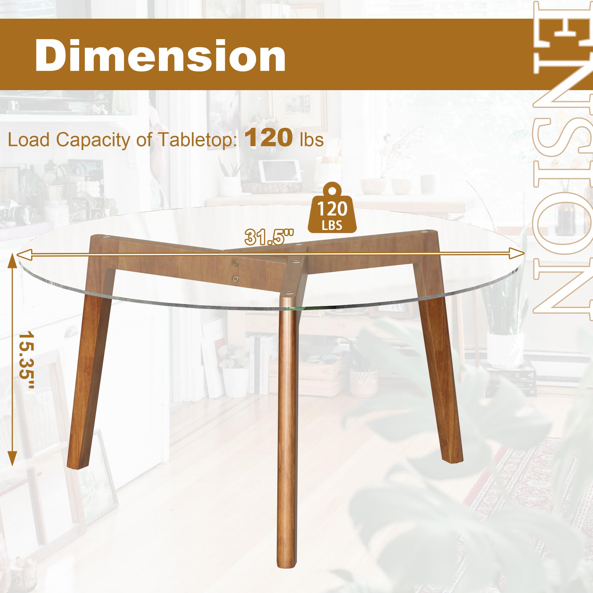 WFSRESTD Glass Coffee Table, Small Round Coffee Tables with Solid Wood Legs, Mid Century Modern Center Table with Glass Top for Small Spaces, Living Room, 31.5x31.5x15.4