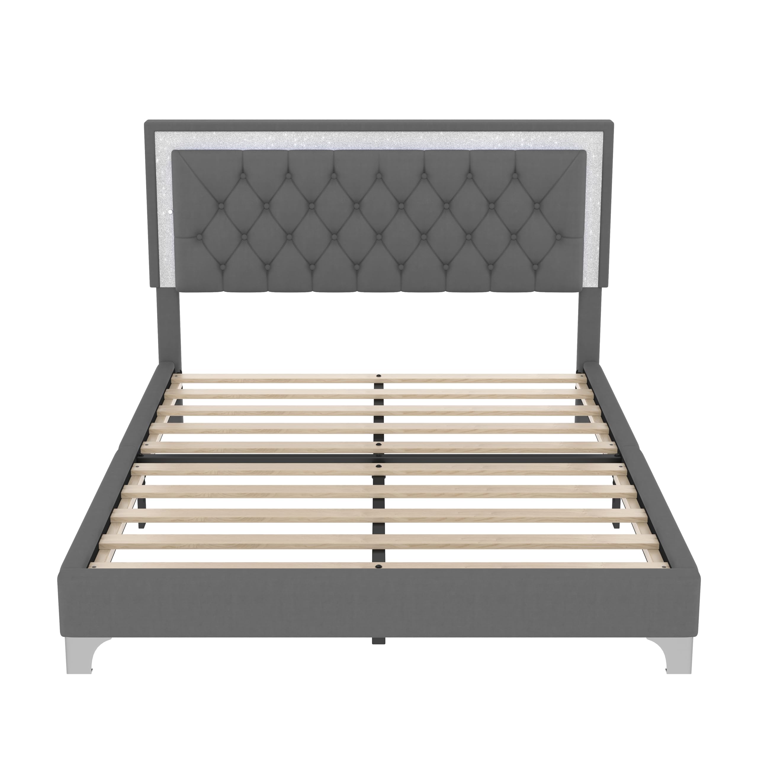 Queen Upholstered Platform Bed with LED & 2 Nightstands