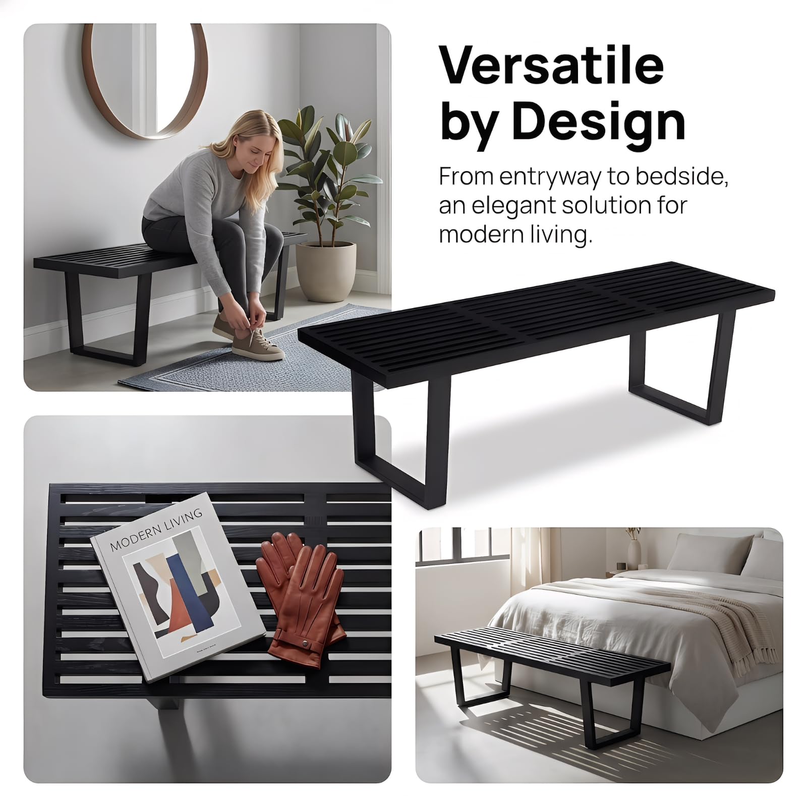 55" Industrial Wood Entryway Bench with Metal Frame