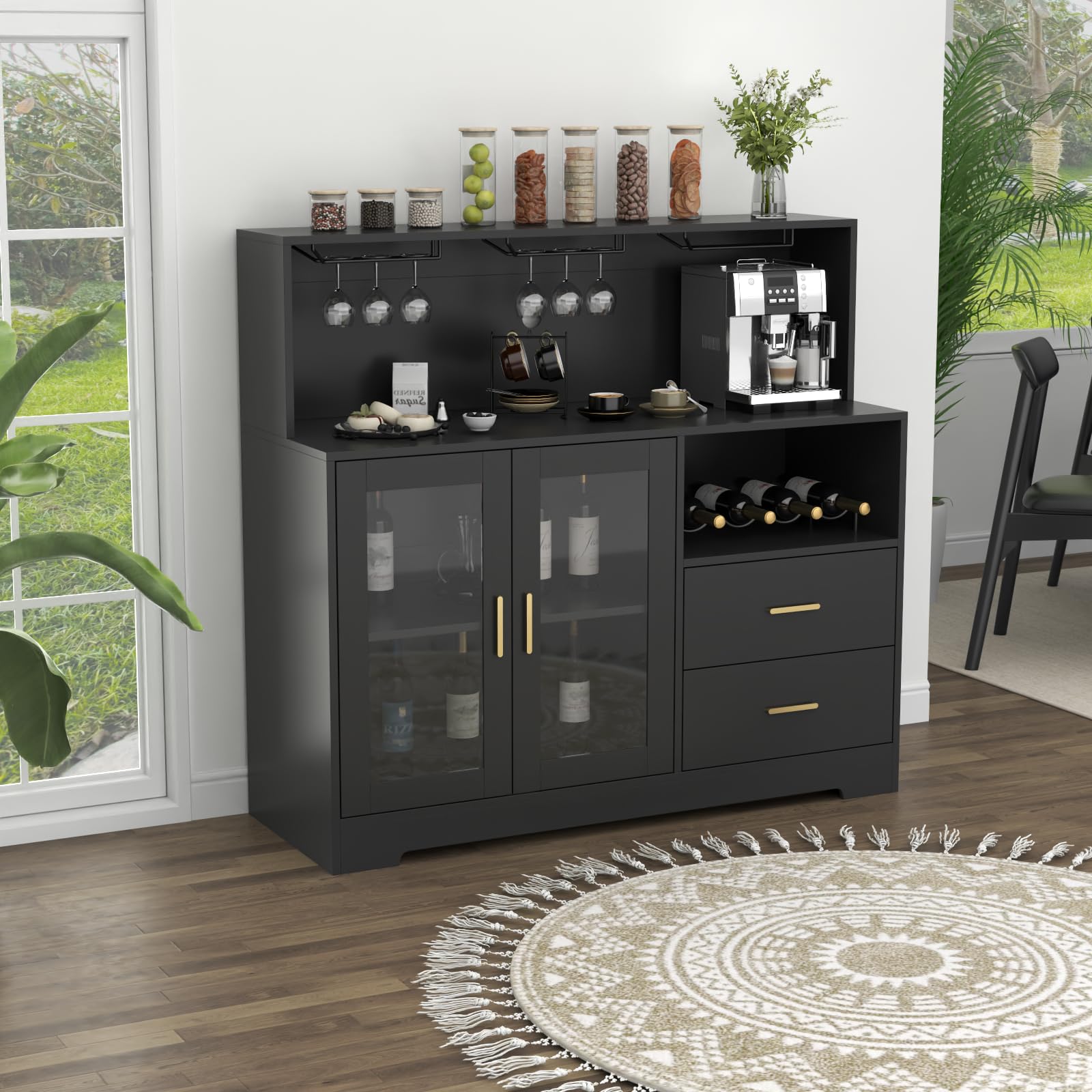 Bar Cabinet with LED Light & Wine Rack