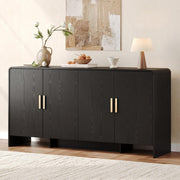 60" Sideboard Buffet Cabinet, Large Curved Design Storage Cabinet with 4 Doors & 2 Adjustable Shelves, Sturdy Build, Easy Assembly, Bar Console Fit for Dining Room/Living Room/Kitchen, Black