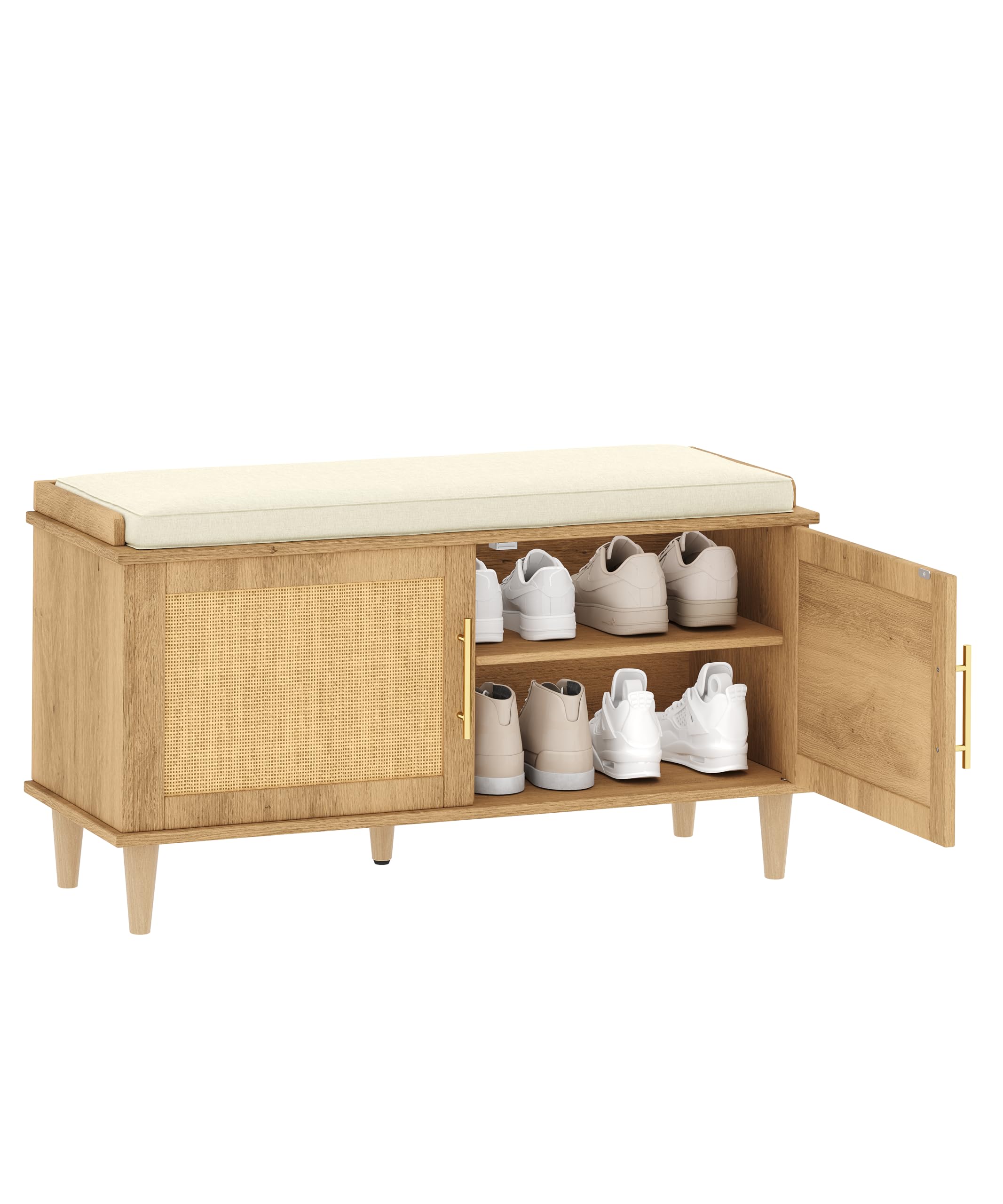 Rattan Shoe Storage Bench with Cushion