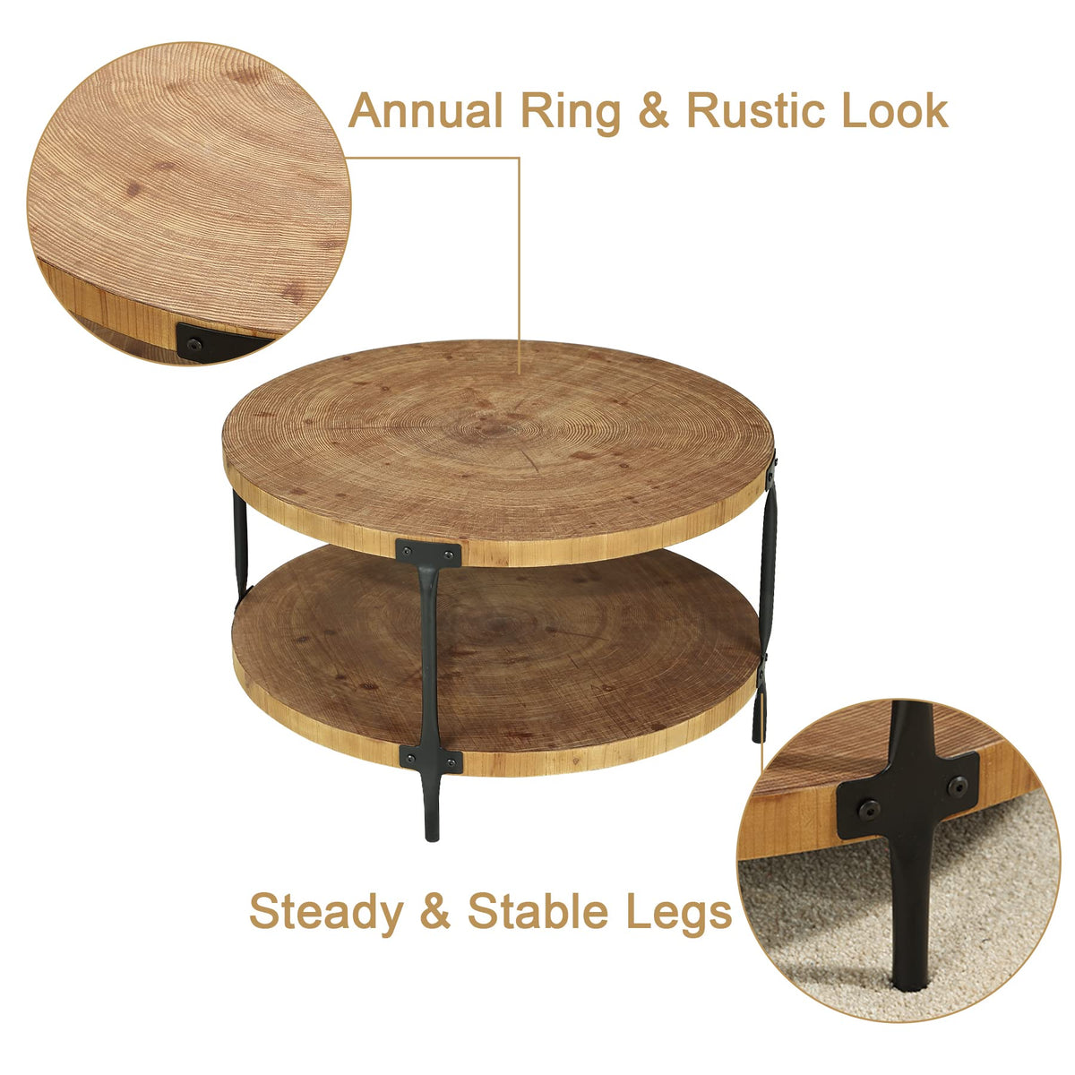 Round Two-Tier Wood Coffee Table