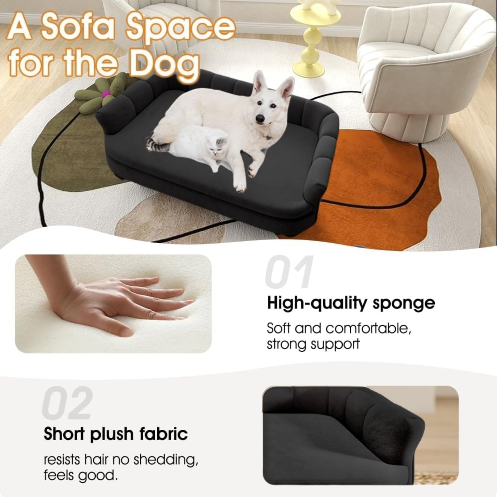 Large Dog Sofa Bed – Velvet, Wood Frame, Washable Cushion