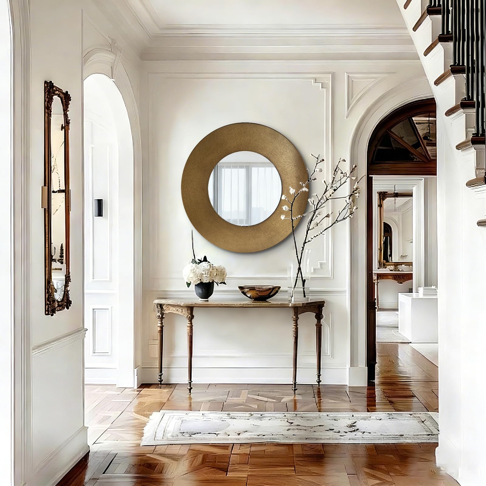27-Inch Round Bronze Vintage Wall Mirror with Metal Frame
