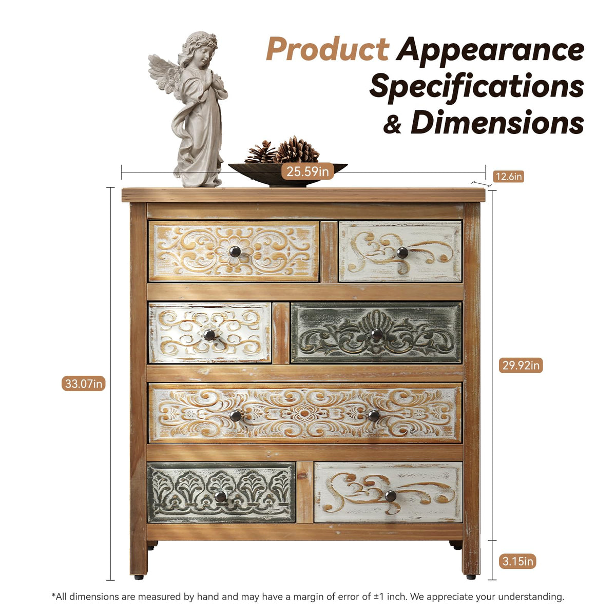 Carved Wood 7-Drawer Dresser