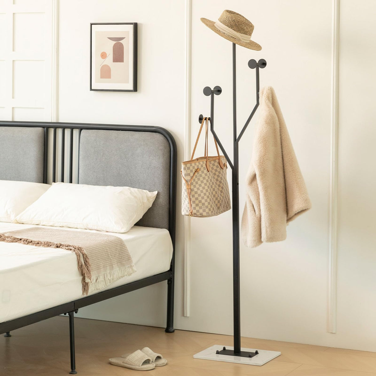JIAYUEJU Freestanding Coat Rack Marble Base Coat Tree Heavy Duty(Black)