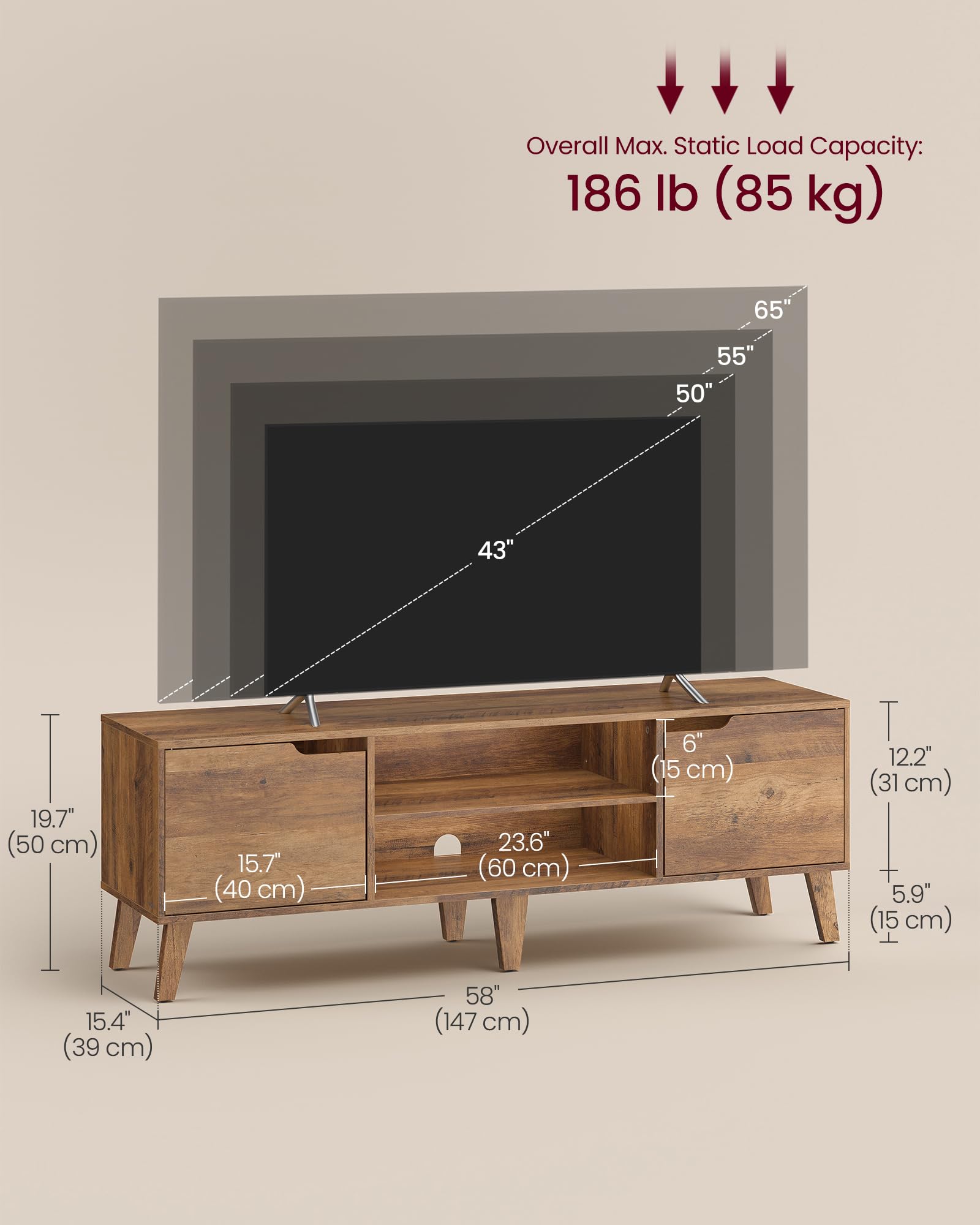 58" TV Stand with Adjustable Shelf & Storage Cabinets