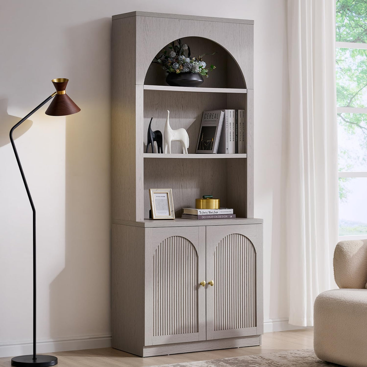 Light Grey Arched Bookcase