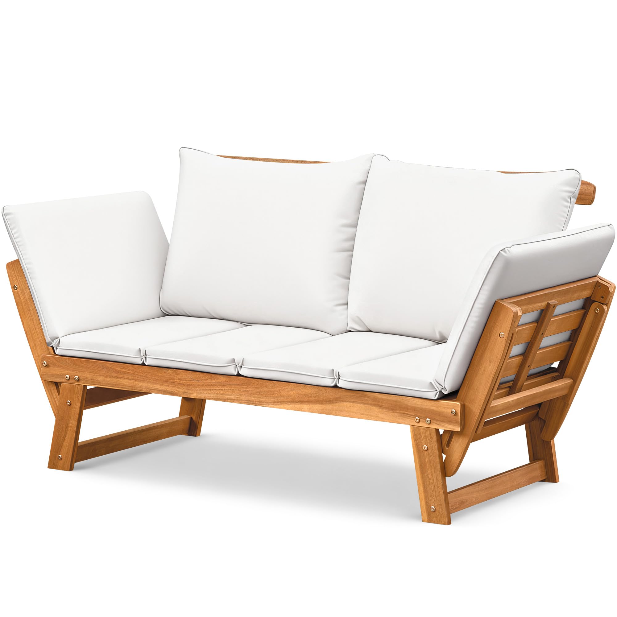 Acacia Wood Outdoor Loveseat with Adjustable Armrests